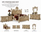 Luxury 5pc King Classic Poster Bedroom Set Baroque Victorian Bed d m 2n Beige