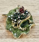 Jeweled Frog On Lily Pad Hinged Trinket Box Rhinestone Enameled Cracker Barrel 