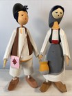 Vintage Hand-carved Wood Romanian Folk Art Figures-set Of 2 Unique Unusual