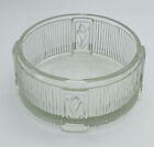 Antique Ribbed Clear  Glass Vanity Powder Jar With Metal Rimmed Cover mirror