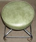 Vintage Mid Century 1950 s Chrome Swivel Adjustable Industrial Green Vinyl Stool