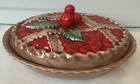 Vintage Ceramica Cherry Pie Carrier Portugal Pottery Cover Dish With Lid 12   