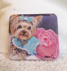Hand Painted Yorkshire Terrier On Compact Mirror By Artist Manuela Quick