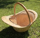 Vtg Willow Harvest Basket Handmade Bentwood Handle Large Deep Farmhouse Cottage