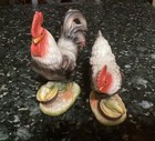 Vintage Rooster   Hen Figurine Chickens Country  Farmhouse  7 5 Inches Tall