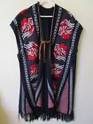 Vtg 70   s Aztec Cuauhtemoc One Size Poncho Shawl Serape Mexico Blue Tribal Vest L