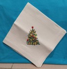 Vintage Set Of 6 Napkins Linen Hand Embroidered  Christmas Trees Candles Star