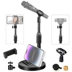  3-in-1  Desktop Microphone Stand With Phone Holder  Adjustable Desk Table Mic 