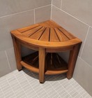 Aquateak The Original 15 5  Kai Corner Teak Shower Bench With Shelf