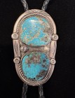 Vintage Large Sterling Silver   Turquoise Bolo Tie - 1950s Bennett C-31