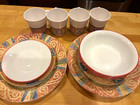 Vintage Corelle 20pc Sandart Multicolor Glossy Ceramic Round Dinner Set For 4