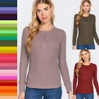 Women s Long Sleeve Henley Thermal Shirt Soft Warm Waffle Knit Layering Top
