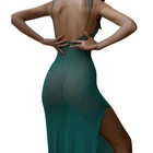 See Through Mesh Long Maxi Dress Women Sexy Strap High Split Dress Club Party Us
