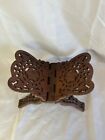 Vintage Teak Wood Folding Book bible cookbook Stand holder Hand Carved     