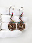 Fashion Vintage Boho Style Enameled Dangle Drop Earrings With Stone For Women