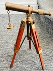 Nautical Vintage Decorative Solid Brass Telescope With Wooden Stand     Antique