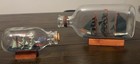 2 Vintage Handmade Ship In A Bottle Model Nautical Maritime Decor Wood Stand