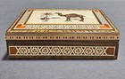 Vintage Wooden Marquetry Trinket Box Mother Of Pearl Camel Inlay Hinged