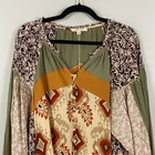 Oli   Hali Boho Floral Popover Blouse Size Xl Patchwork Olive Multi Long Sleeve