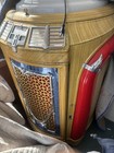 Seeburg Jukebox Woodgrain Cabinet W  Chrome Trim  Red Side Panels Model 148