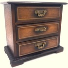 Vintage Japanese Musical Jewelry Box  3 Drawer Wood Chest  Velvet Lined  Brass