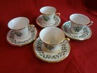 Lenox China - Holiday - 4 Cup And Saucer Sets - Red Green Christmas Holly