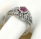 Genuine Ruby Antique Style 925 Sterling Silver Victorian Design Ring        030x