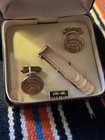 Vintage Wells Gold Filled Gf Tie Clip Bar Cufflinks Set Nos Faux Crocodile Box