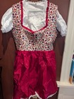 German Dirndl Dress Women Size 18 Eu Size 48 Hot Red Yellow Embroidery Floral