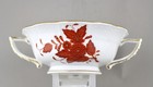 Herend Porcelain Apponyi Rust Aog Soup Coupe   Saucer 743 1st Perfect 