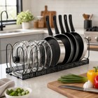 Expandable Pot   Pan Organizer Rack Cabinet Storage Holder Black Kitchen