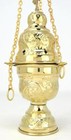 Polished Brass Hanging Embossed Censer Thurible With Insert For Church 9 In