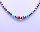 Genuine Kingman Turquoise   Spiny Oyster Navajo Pearls Sterling Silver Necklace