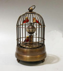 Antique Collectable Old Copper Carved Bird In Cage Mechanical Table Clock