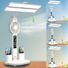Led Desk Lamp Usb Dimmable Touch With Calendar Clock Mini Fan Table Night Light