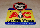 Vintage Ac Spark Plugs Donkey In Shower 1  Porcelain Metal A C Gasoline Oil Sign