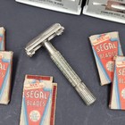 Vintage Gillette Metal Safety Razor Made Usa With Segal Blades Double Edge Set
