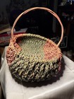 Vintage Buttocks Egg Basket Handwoven Tricolor Primitive 11   