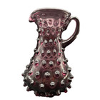 Vintage Antique Amethyst Purple Hobnail Glass Pitcher Handle Hand Blown 5 3 4 