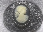 White Beautiful Women Sculpture On Black Dark Crystals Ovel Belt Buckle Art Deco