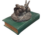 Sweet Cast Iron Resin Bunnies Antique Book Figurine Charming Decor