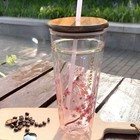 Starbucks Pink Spring Sakura Double Glass Straw Mug Wooden Lid   Sakura Stopper