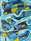 Vintage Abstract Shapes Oil Painting Mid Century Mcm Modern Framed Signed Heigh