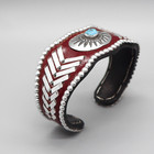 Navajo-burgundy Leather  Sterling   Turquoise Cuff Bracelet By Frank Armstrong