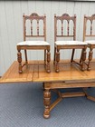 67732 Antique Oak Dining Table With Four Upholstered Chairs Set