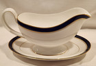 1982 Royal Worcester Howard  Cobalt Blue Gold Trim Gravy Boat With Underplate