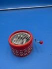 Vintage Esdemusicashop Hand Crank Music Box Red Cylindrical Mechanism Display