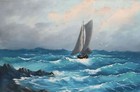 Antique Oil Painting Seascape With Boat