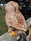 Vtg Mcm 1970s Ceramic Owl Statue Figurine Wood Look Perched Tree Branch Acorn