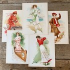 5 Diff 1908 Sport Girls Victorian Ladies Print Collection Stone Lithograph Lot